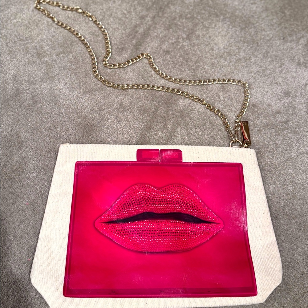 Lips Design Red and Cream Clutch